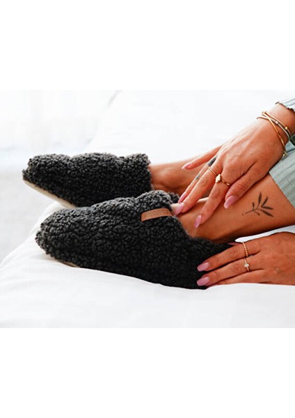 Anthracite Teddy Women Slipper Kadın Günlük Ev Pandufu Ted-Kat Gri