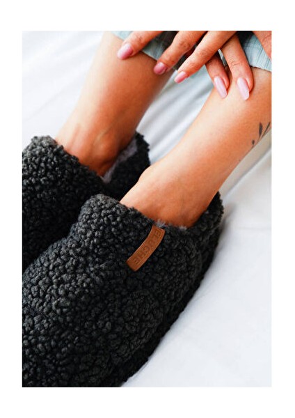 Anthracite Teddy Women Slipper Kadın Günlük Ev Pandufu Ted-Kat Gri
