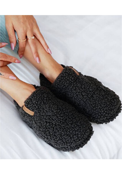 Anthracite Teddy Women Slipper Kadın Günlük Ev Pandufu Ted-Kat Gri