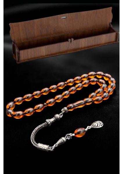 Sertifikalı Usta Işçilikli Zar Ateş Kehribar Tesbih Ahşap Kutulu Hediyelik Tespih