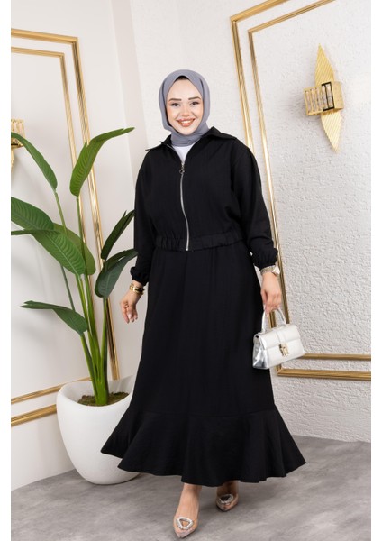 Kadın Çilek Kumaş Fermuarlı Siyah Ikili Takım