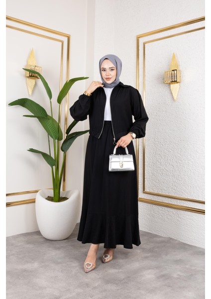 Kadın Çilek Kumaş Fermuarlı Siyah Ikili Takım modelleri