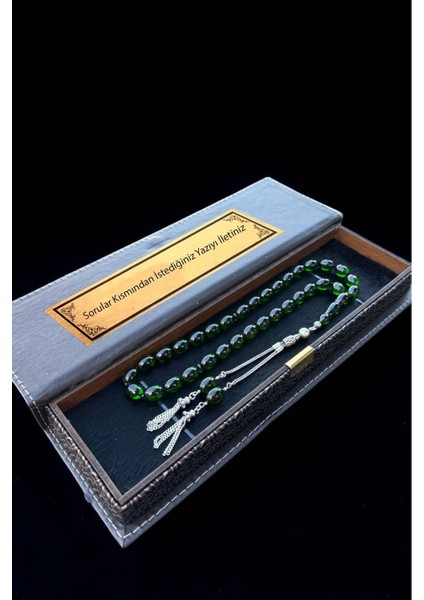 Sertifikalı Premium Üst Kalite 925 Ayar Gümüş Püsküllü Zümrüt Yeşili Ateş Kehribar Tesbih
