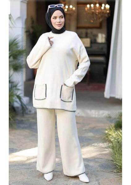 Kadın Cep Detaylı Triko Takım