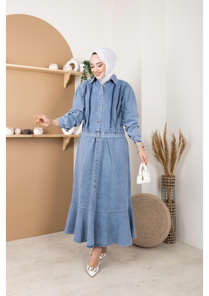 Kadın 2li Kot Takım Ceket ve Beli Lastikli Valonlu Etek fiyatları