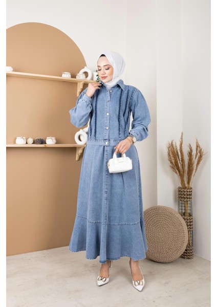 Kadın 2li Kot Takım Ceket ve Beli Lastikli Valonlu Etek fırsatları