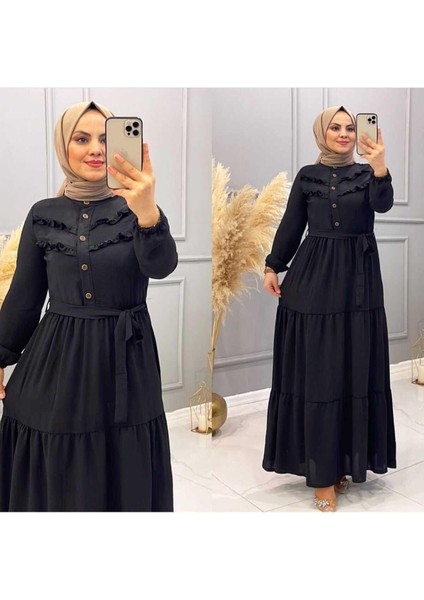 Kadın Fır Fırlı Kuşaklı Ayrobin Tesettür Elbise