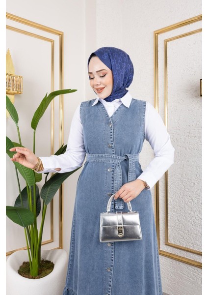 Kadın Düğmeli Kuşaklı Kot Jile fırsatları