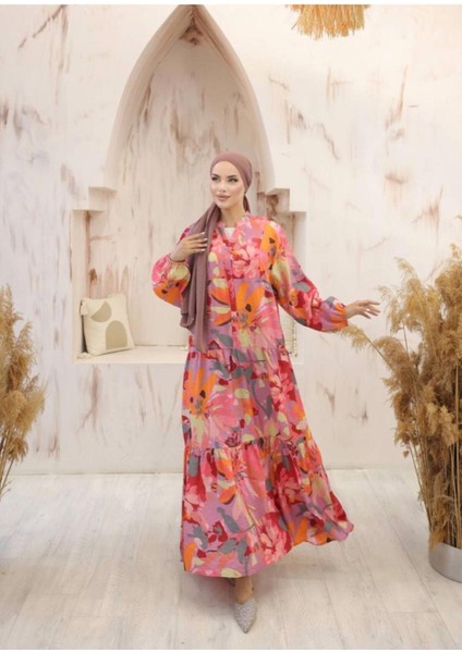 Kadın Etnik Desenli Modal Kumaş Tesettür Elbise