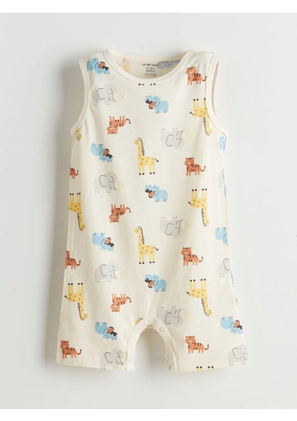 Lcw Baby Bej Bisiklet Yaka Baskılı Erkek Bebek Tulum