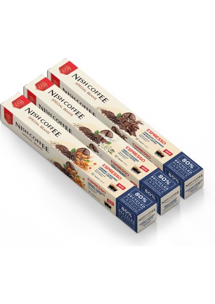 Aromalı Kapsül Kahve 3'lü Set (Karamel-Vanilya-Çikolata) - 30 Adet