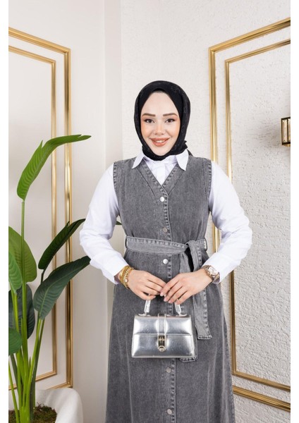 Kadın Düğmeli Kuşaklı Kot Jile fiyatları