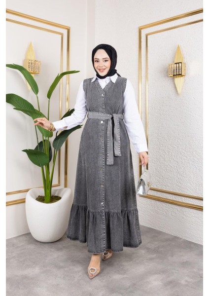 Kadın Düğmeli Kuşaklı Kot Jile modelleri