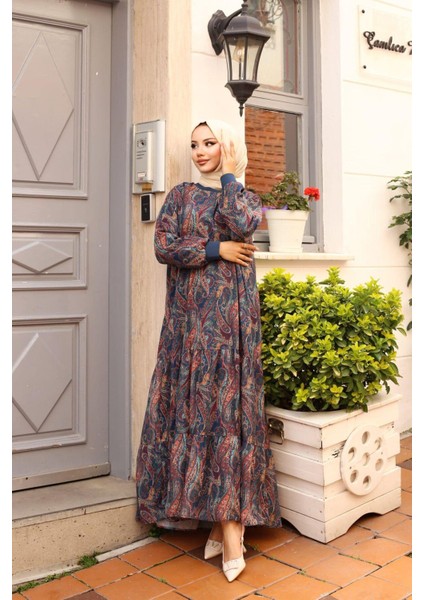 Kadın Astarlı Şifon Desenli Elbise