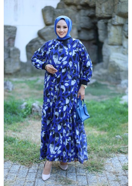 Kadın Astarlı Şifon Desenli Elbise