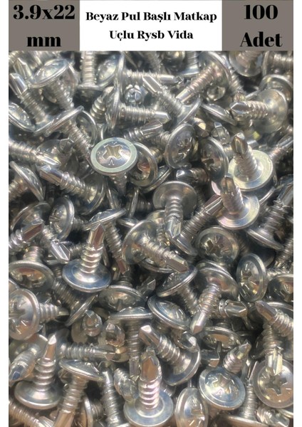 Rysb 3,9X22 mm 100 Adet Beyaz Pul Başlı Matkap Uçlu Vida Otomatik Vida