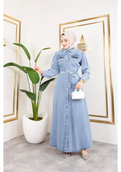 Kadın Cep Detaylı Denim Kot Elbise modelleri