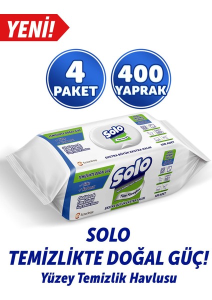Solo Yüzey Temizleyici Havlu Okaliptus Cam Esintisi 100'LÜ 4 Adet