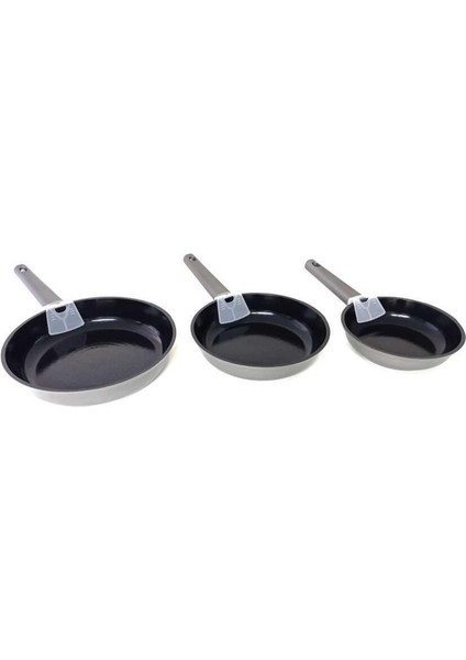 15016 - 3 Parça, Indüksiyonlu Ocak Uyumlu, Döküm, Seramik, ( 20 - 24 - 28 cm ) Tava Seti Siyah