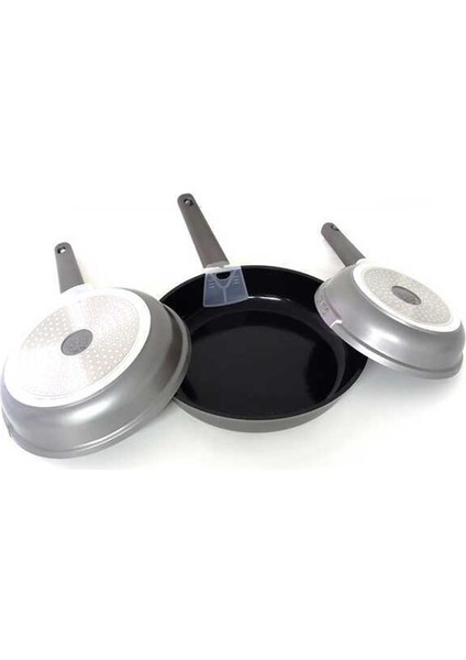 15016 - 3 Parça, Indüksiyonlu Ocak Uyumlu, Döküm, Seramik, ( 20 - 24 - 28 cm ) Tava Seti Siyah