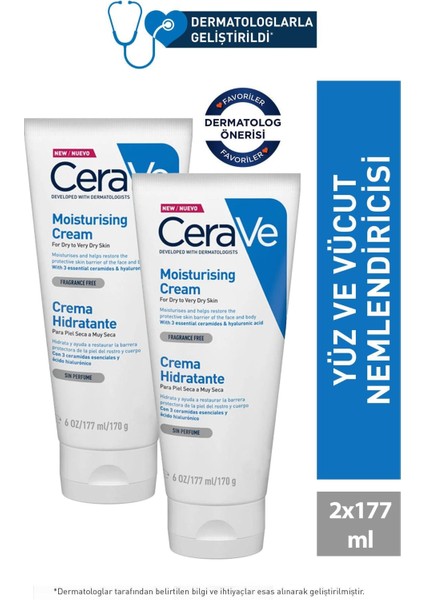 Cerave Nemlendirici Krem Kuru ve Çok Kuru Ciltler 177 ml 2 Adet