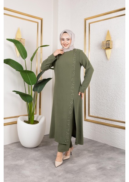 Inci Detaylı Tesettür Ikili Takım Haki