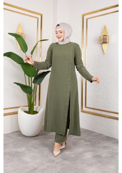 Inci Detaylı Tesettür Ikili Takım Haki modelleri