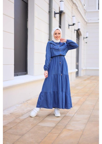 Kadın Fır Fırlı Denim Kot Elbise