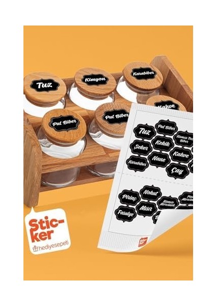20 Adet Baharat & Bakliyat Kavanoz Etiketi Sticker modelleri