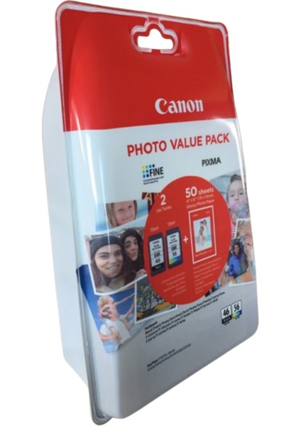Pıxma E3340 Uyumlu Pg-46/cl-56 (PG46 / CL56) Orijinal Kartuş Seti (50 Fotoğraf Kağıtlı)