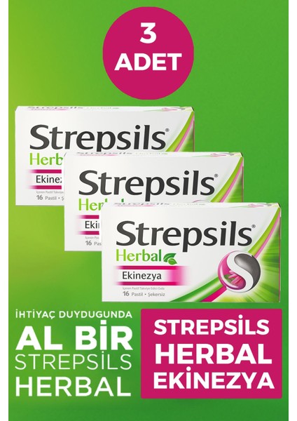 Strepsils Herbal Ekinezya Aromalı 16 Pastil 3 Adet