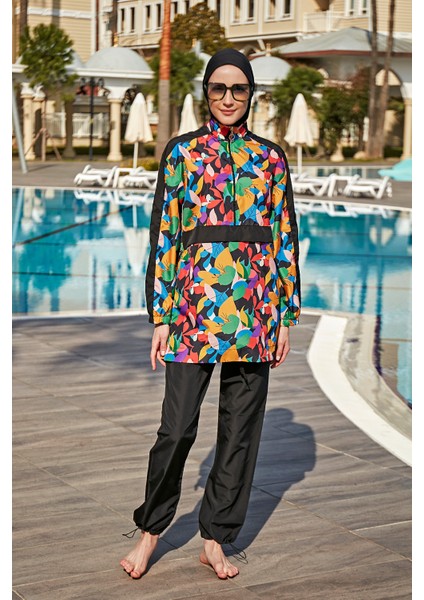 Remsa Paraşüt Tam Kapalı Tesettür Mayo R4703 Sariye Siyah