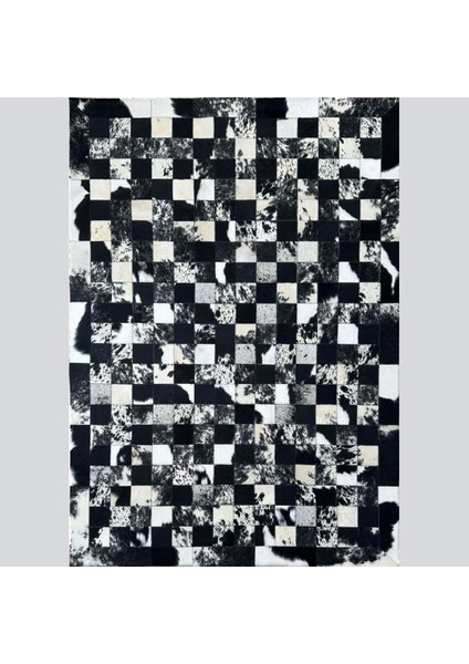 %100 Doğal Dana Derisi Kaymaz Taban Premium Patchwork Halı Dalmaçyalı - Siyah Beyaz modelleri