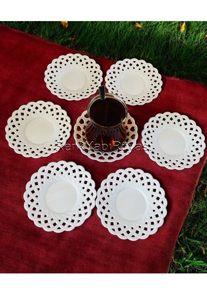 Çay Tabağı 6 Lı Çay Tabağı, Melamin Çay Tabağı, Porselen Görünümlü Şık Desenli Sağlam Plastik Altlık