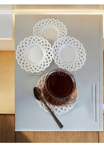 Çay Tabağı 6 Lı Çay Tabağı, Melamin Çay Tabağı, Porselen Görünümlü Şık Desenli Sağlam Plastik Altlık