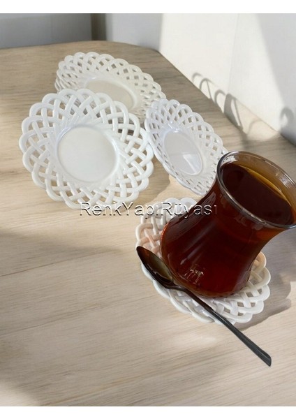 Çay Tabağı 6 Lı Çay Tabağı, Melamin Çay Tabağı, Porselen Görünümlü Şık Desenli Sağlam Plastik Altlık
