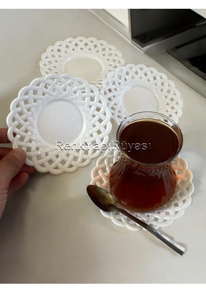 Çay Tabağı 6 Lı Çay Tabağı, Melamin Çay Tabağı, Porselen Görünümlü Şık Desenli Sağlam Plastik Altlık