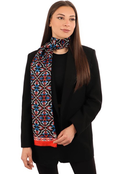 Kırmızı Sarmaşık Desen Vual Ipek Fular