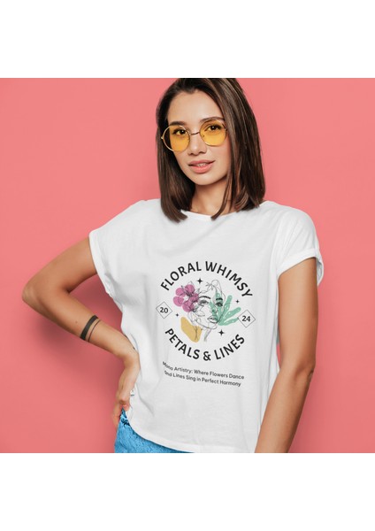Floral Whımsy Baskılı Standart Kalıp Bisiklet Yaka Pamuklu Kadın Tshırt fiyatları