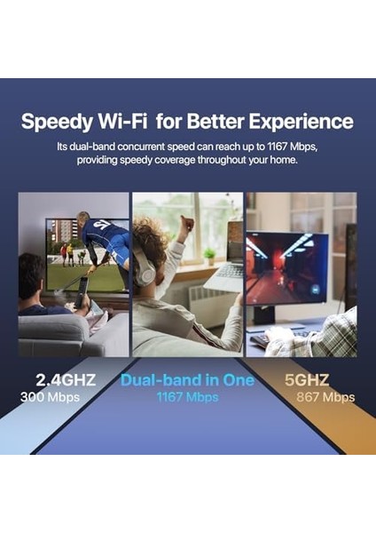 Ac8 Wlan Dual Band Gigabit Router 1200MBIT/S (867MBIT/S 5ghz + 300MBIT/S 2.4ghz, 4 Gigabit Port, Mu-Mımo,4 * 6dbi Harici Anten, Uygulama Kontrolü, Ipv6) Siyah