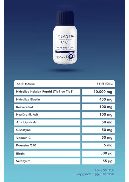Colastin 10 Bin Mg Kolajen & 400 Mg Elastin 50 ml x 15 Shot modelleri