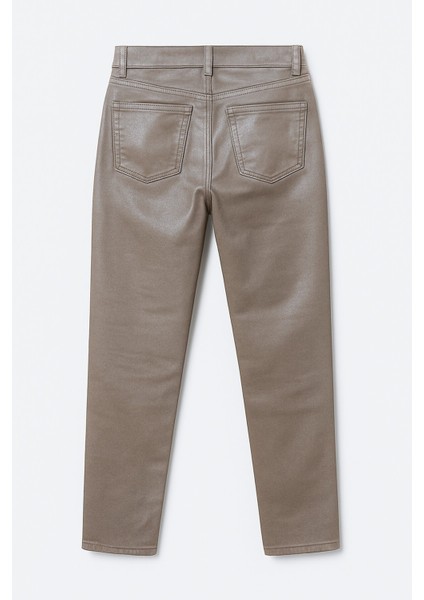 Kadın Yüksek Bel Parlak Mum Kumaş Straight Fit Jean Pantolon