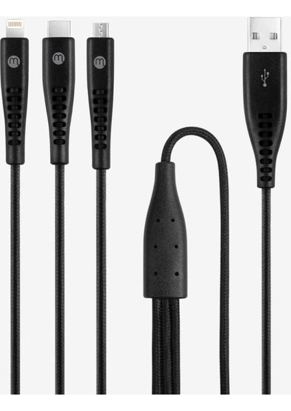 By Trio Şarj Kablosu Usb-A - Usb-C/lightning/micro USB 150CM-SIYAH