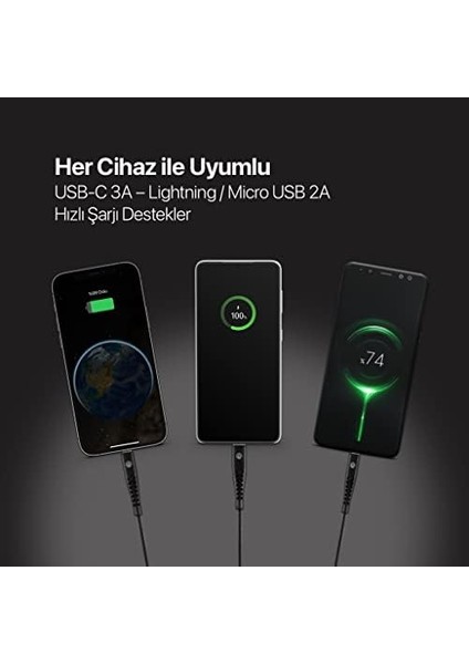By Trio Şarj Kablosu Usb-A - Usb-C/lightning/micro USB 150CM-SIYAH