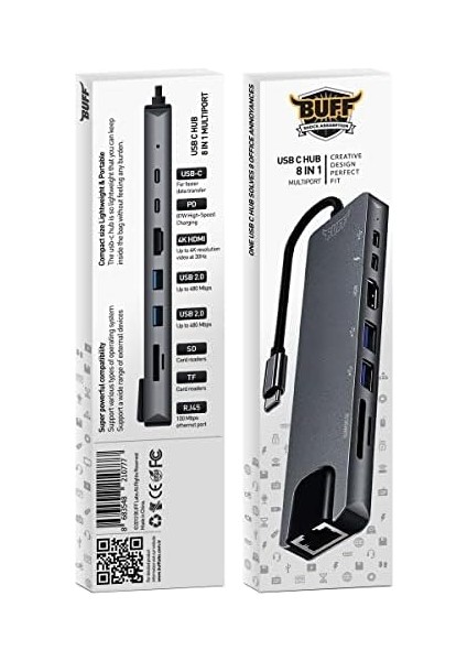 Labs Type C USB 8 In 1 Hub Çoklayıcı Adaptör USB 3.0, Hdmı, USB C, Sd, Ethernet