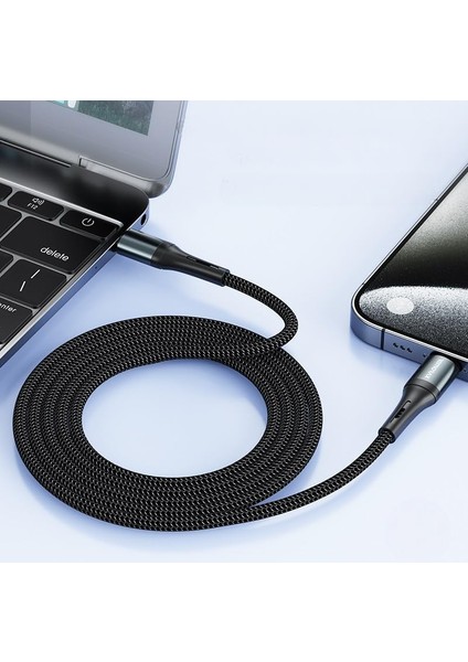 Örgülü iPhone Uyumlu Type C-Lightning Pd Hızlı Şarj Kablosu, Siyah (100 Cm)