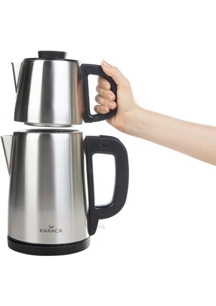 2 In 1 Çelik Aile Boyu 2,75 Lt Kapasiteli Su Isıtıcı ve Çay Makinesi Inox Siyah