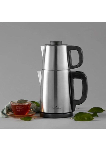 2 In 1 Çelik Aile Boyu 2,75 Lt Kapasiteli Su Isıtıcı ve Çay Makinesi Inox Siyah