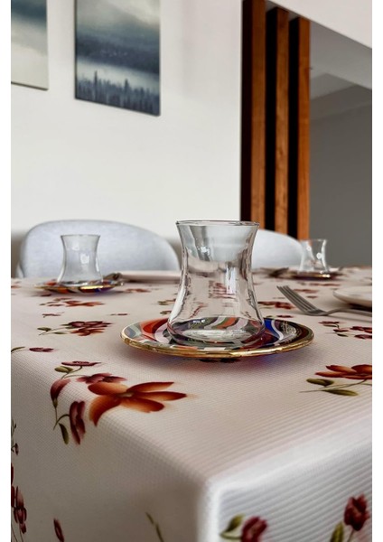 & Laurel Baskılı Yıkanabilir Masa Örtüsü Mutfak Bahçe Piknik Masa Örtüsü Kahverengi Ağırlıklı Çiçek Desenli (140X140)