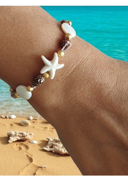 Deniz Yıldızı, Midye Kabuğu, Boncuk Detaylı Yaz Tatili Kadın Bileklik modelleri